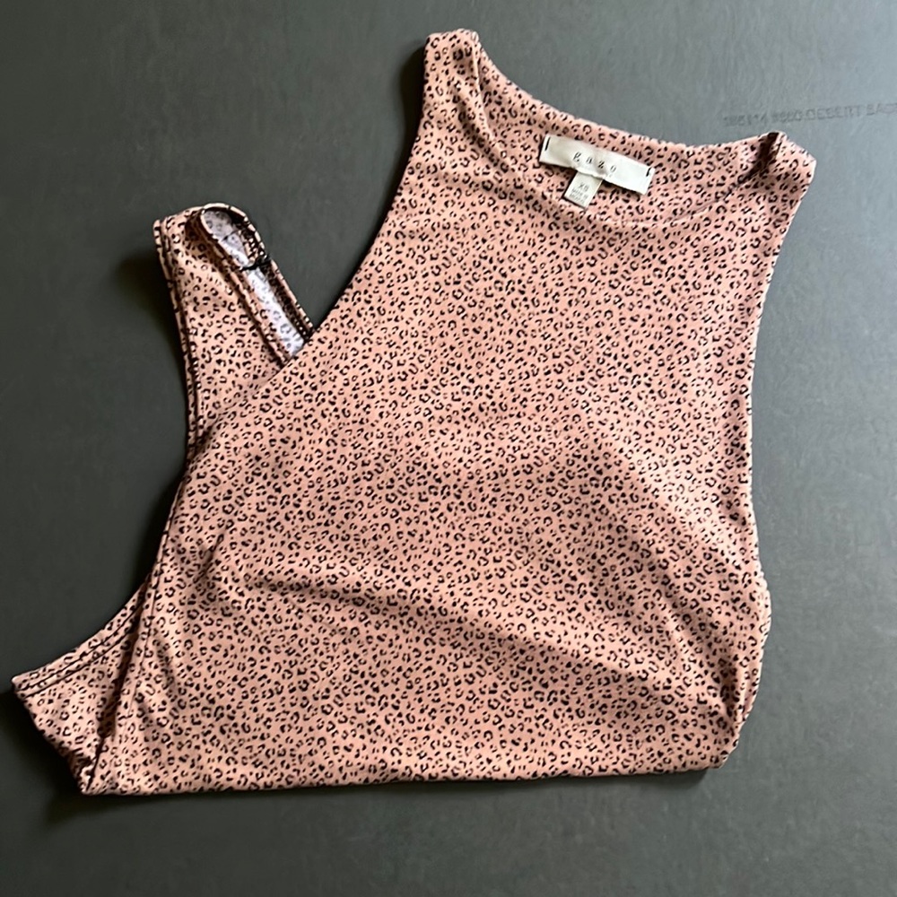Cheetah print, scooped neck, shoulder-baring one piece top